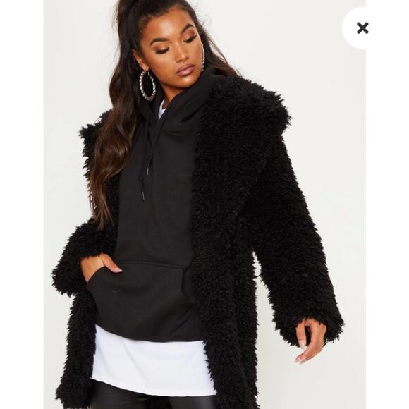 PrettyLittleThing Black Faux Fur Teddy Coat Size 10 - Picture 4 of 8